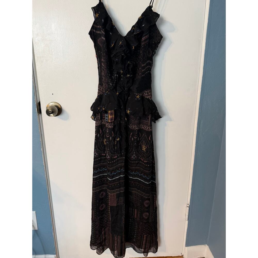 Let Me Be Black Boho Maxi Dress SP Ruffle Floral Paisley Festival Cottagecore